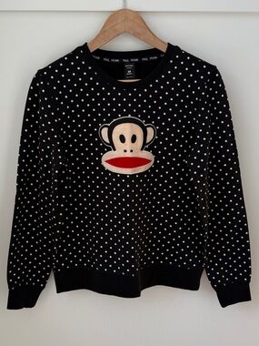 Paul Frank Black and White Polka Dot Crewneck with Julius the Monkey Y2K